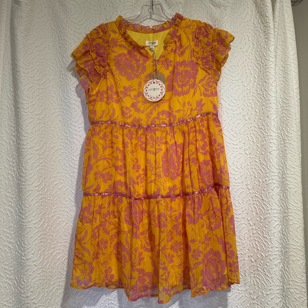 NWT Umgee Floral Yellow and Pink Tiered Dress